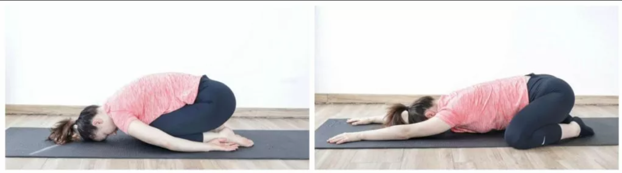 Child’s pose & Child’s pose with side stretches - Lower back pain